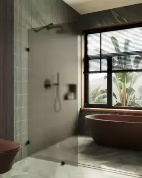 Душевая перегородка MaybahGlass 195х79 профиль черный, стекло бронзовое матовое