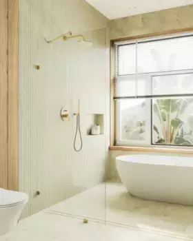 Душевая перегородка Maybahglass 195х79 профиль золотой, стекло прозрачное