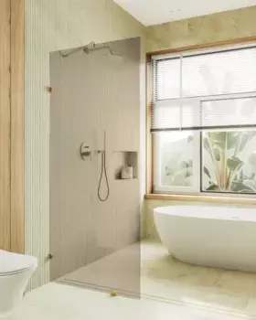 Душевая перегородка Maybahglass 195х79 профиль золотой, стекло бронзовое