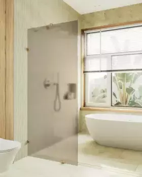 Душевая перегородка MaybahGlass 195х79 профиль золотой, стекло бронзовое матовое