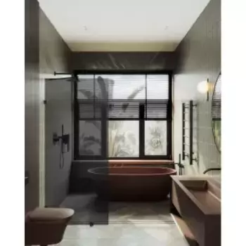 Душевая перегородка MaybahGlass 195х89 профиль черный, стекло графит