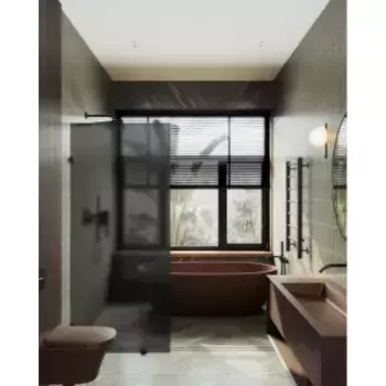 Душевая перегородка MaybahGlass 195х89 профиль черный, стекло графит матовый