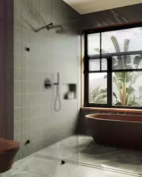 Душевая перегородка MaybahGlass 195х99 профиль черный, стекло сатин