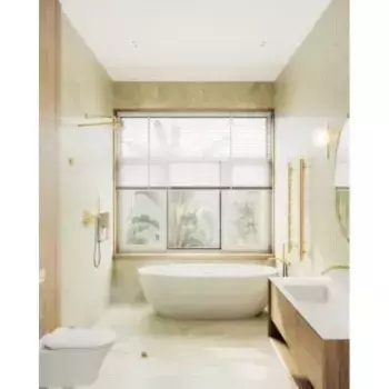 Душевая перегородка Maybahglass 195х99 профиль золотой, стекло прозрачное