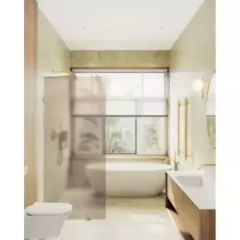 Душевая перегородка MaybahGlass 195х99 профиль золотой, стекло бронзовое матовое