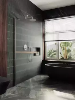 Душевая перегородка Maybahglass 89х195 с полотенцедержателем, широкий профиль хром матовый, стекло сатин