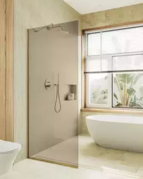 Душевая перегородка Maybahglass 89х195 узкий профиль золото, стекло бронза