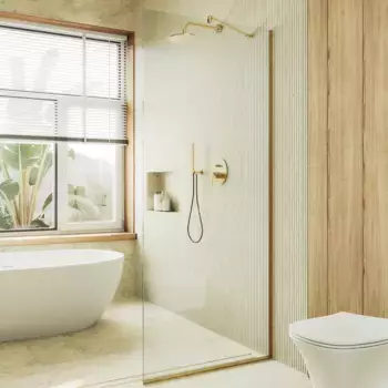 Душевая перегородка Maybahglass MGD-689-3у 89 см, профиль золото, стекло прозрачное