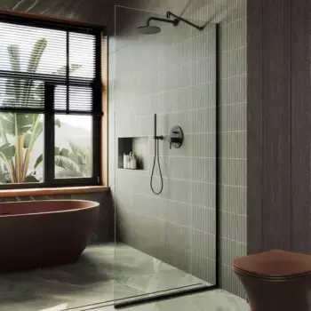 Душевая перегородка Maybahglass MGD-689-6у 89 см, профиль черный, стекло прозрачное