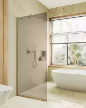 Душевая перегородка Maybahglass MGD-697-3у 79 см, профиль золото, стекло бронза матовое
