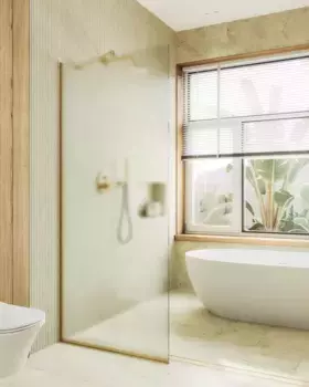 Душевая перегородка Maybahglass MGD-706-3у 69 см, профиль золото, стекло сатин