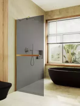 Душевая перегородка Maybahglass MGD-711-3ш 109 см, профиль золото, стекло графит