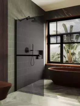 Душевая перегородка Maybahglass MGD-711-6ш 109 см, профиль черный, стекло графит