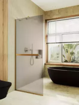 Душевая перегородка Maybahglass MGD-734-3у 89 см, профиль золото, стекло бронза матовое