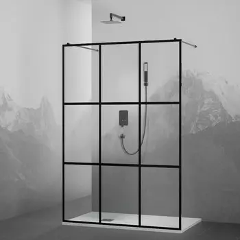 Душевая перегородка RGW Walk in 100x200 35101810-84 черная, стекло прозрачное