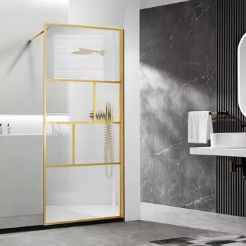 Душевая перегородка Vincea Walk-in HP Art VSW-1HC120CFBG 120 см, профиль брашированное золото, стекло прозрачное, рифленое