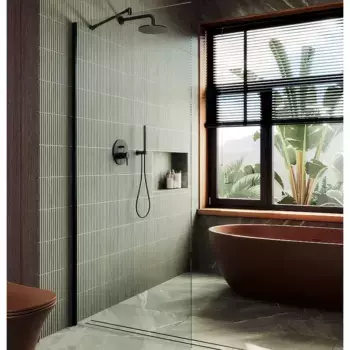 Душевая перегородка в широком профиле Maybahglass 195х109 профиль черный, стекло прозрачное