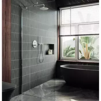 Душевая перегородка в широком профиле MaybahGlass 89х195 профиль хром, стекло прозрачное