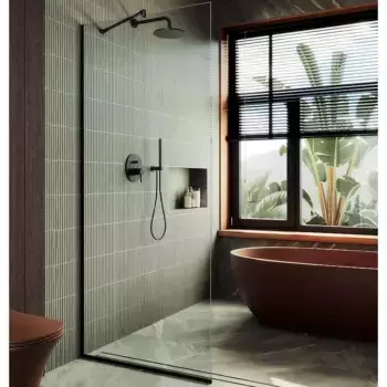 Душевая перегородка в узком профиле Maybahglass 195х109 профиль черный, стекло прозрачное