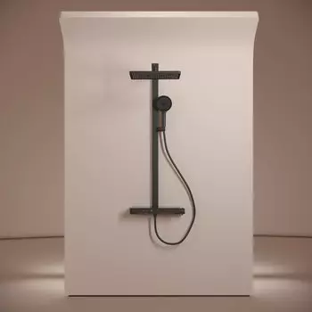 Душевая стойка Sancos Vos с термостатическим смесителем, изливом, полкой, шлангом 1,5 м, верхним и ручным душем, цвет черный матовый SC6100MB