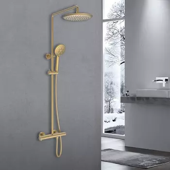 Душевая стойка Vincea Desire VSFS-1D0TBG термостатическая, брашированное золото