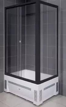 Душевой угол Radomir Верчелли 120х80 R профиль черный стекло прозрачное с высоким поддоном