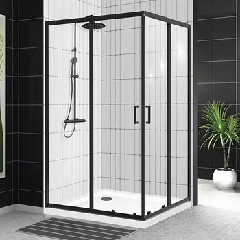 Душевой уголок BelBagno Uno-195 AH 2 120/100 C Nero профиль черный, стекло прозрачное