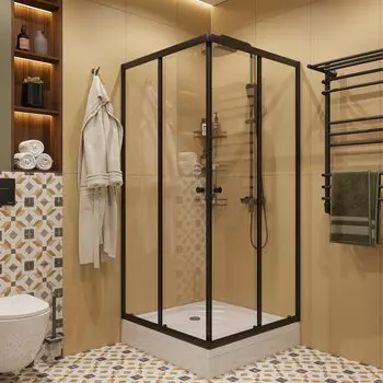 Душевой уголок DIWO Анапа 90х90, профиль черный матовый, с поддоном