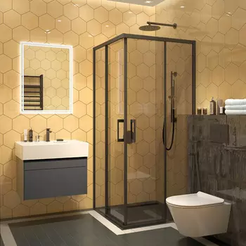 Душевой уголок KERAMA MARAZZI Vetro 90х90 см, квадратный, раздвижная дверь, профиль матовый черный