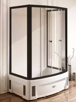 Душевой уголок Radomir Диана 139х94 профиль черный стекло прозрачное с высоким поддоном