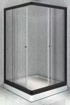 Душевой уголок Radomir Респект 100х100 профиль черный стекло прозрачное с низким поддоном