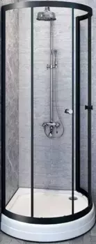 Душевой уголок Radomir Стронг 90х90 профиль черный стекло прозрачное с низким поддоном