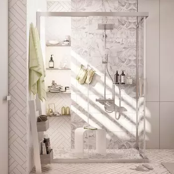 Душевой уголок STWORKI Карлстад 100x80 см профиль хром матовый, прозрачное стекло, с поддоном Эстерсунд