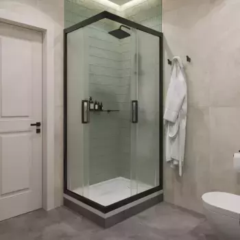 Душевой уголок STWORKI Карлстад 100x80 см профиль черный матовый, стекло матовое, с поддоном Эстерсунд