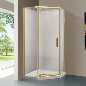Душевой уголок Vincea Stresa VSP-1S100CLG 100х100, профиль брашированное золото, стекло прозрачное