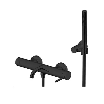 GATTONI CIRCLE TWO Смеситель для ванны настенный излив 146 мм,с ручной лейкой на держателе, цвет NERO OPACO