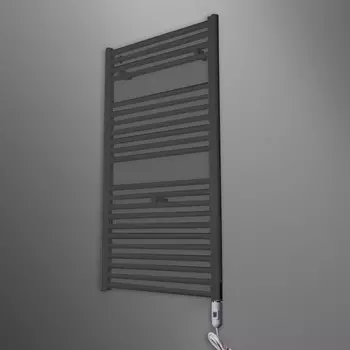 Irsap Ares Полотенцесушитель электрический 580x1118x30мм (22 трубки-2 промежутка), мощность:700 ватт, с выключ., провод: 1200мм, цвет: черный матов К1