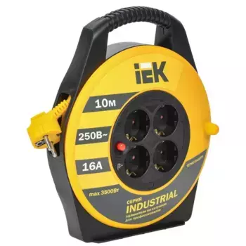 Катушка УК10 с термозащитой 4 места 2P+PE/10м 3х1,5мм2 INDUSTRIAL IEK WKP15-16-04-10