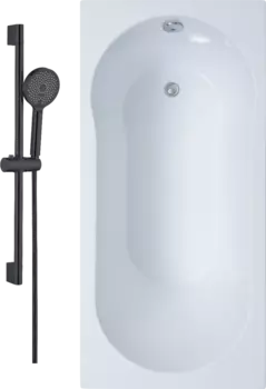 Комплект Акриловая ванна STWORKI Хельсинки 170x70 см, встраиваемая, белая, с каркасом + Гарнитур Вестфолл WH627-MB черный матовый