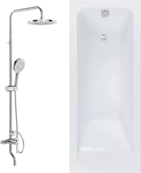 Комплект Акриловая ванна STWORKI Стокгольм 175x75 см, встраиваемая, белая, с каркасом + Стойка Осло HWB5005-P02CP