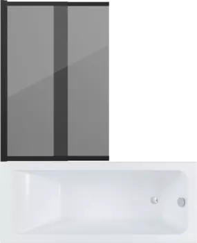 Комплект Акриловая ванна STWORKI Стокгольм 180x70 см, встраиваемая, белая, с каркасом + Шторка Нюборг 100х145 профиль черный матовый, тонированное стекло