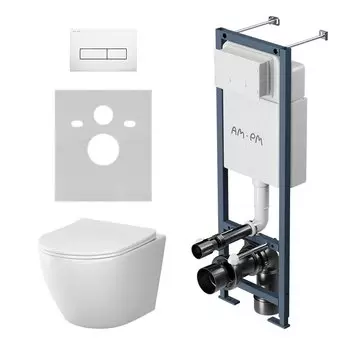 Комплект AM.PM Унитаз подвесной Like C801900SC безободковый + Инсталляция ErgoFit I012711.0301 с кнопкой смыва