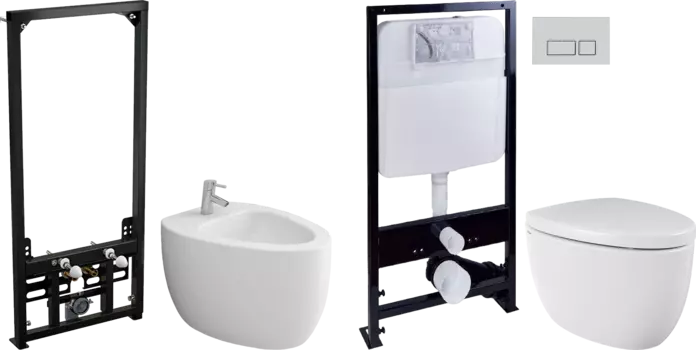 Комплект Биде подвесное BOCCHI Etna 1117-001-0120 глянцевое, белое + Система инсталляции для биде AlcaPlast A105 /1120 + Чаша для унитаза подвесного BOCCHI Etna белая + Кнопка смыва EWRIKA 0040 хром матовый + Крышка-сиденье BOCCHI Etna белая, с микролифт