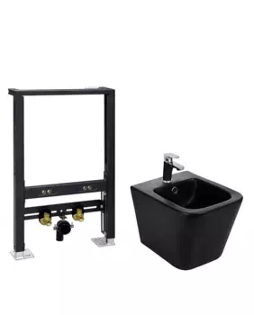 Комплект биде подвесное WeltWasser Gelbach 005 черный матовый с инсталляцией AMBERG 500 BD
