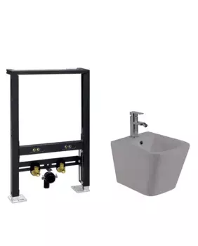 Комплект биде подвесное WeltWasser Gelbach 005 серый матовый с инсталляцией AMBERG 500 BD