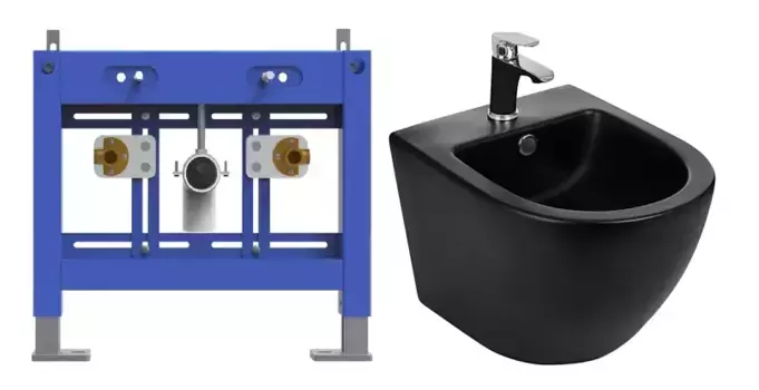 Комплект биде подвесное WeltWasser Merzbach 005 черный матовый с инсталляцией BAMBERG 480 BD