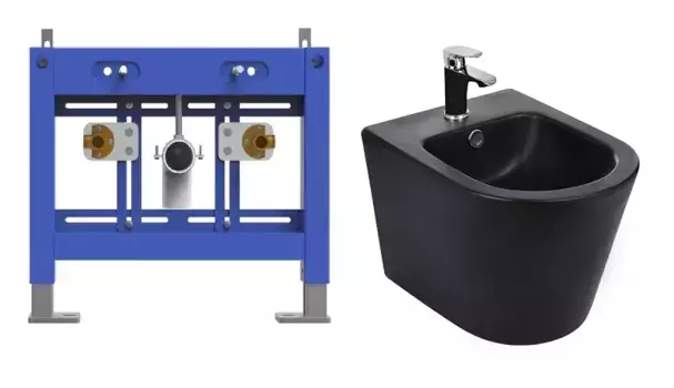 Комплект биде подвесное WeltWasser Salzbach 005 черный матовый с инсталляцией BAMBERG 480 BD