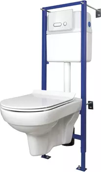 Комплект Cersanit City New Clean On унитаз + инсталляция + стеклянная кнопка смыва