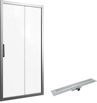 Комплект Душевая дверь в нишу STWORKI Стокгольм 100 см профиль хром матовый, раздвижная, прозрачное стекло + Душевой лоток CK DRAIN AQCP11-60 Stick 6