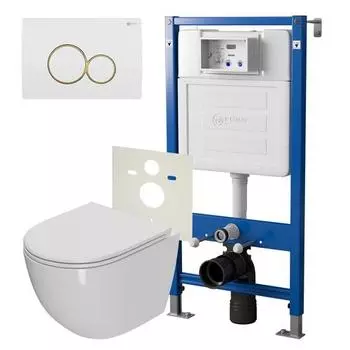 Комплект инсталляции с подвесным унитазом Point Афина белый клавиша белая с золотом